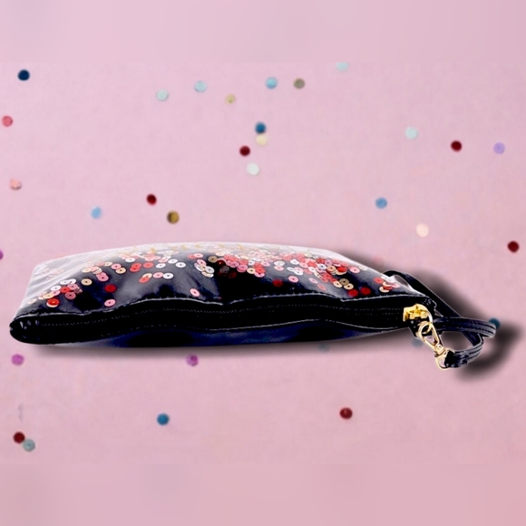 Victoria's Secret Vintage 2017 Pink & Gold Floating Sequins Wristlet Make-Up Bag - Picture 6 of 8